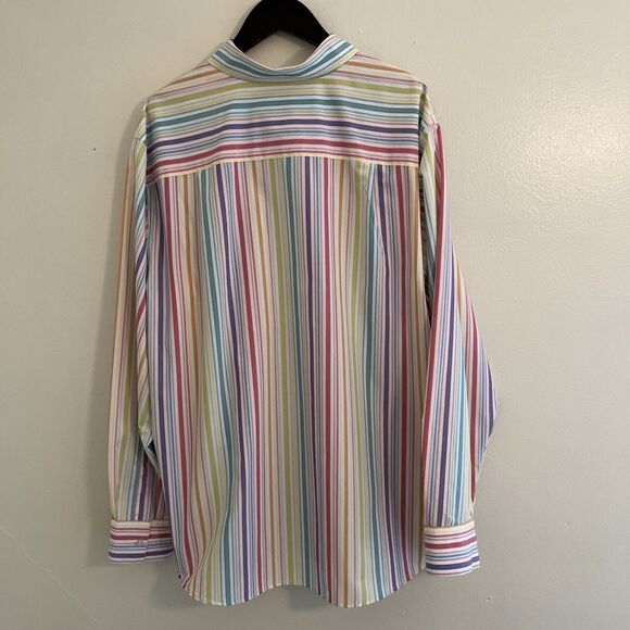 FOXCROFT Meghan No Iron Pinpoint Long Sleeve Shirt, Rainbow Pastel Stripe- 16 - Picture 8 of 11